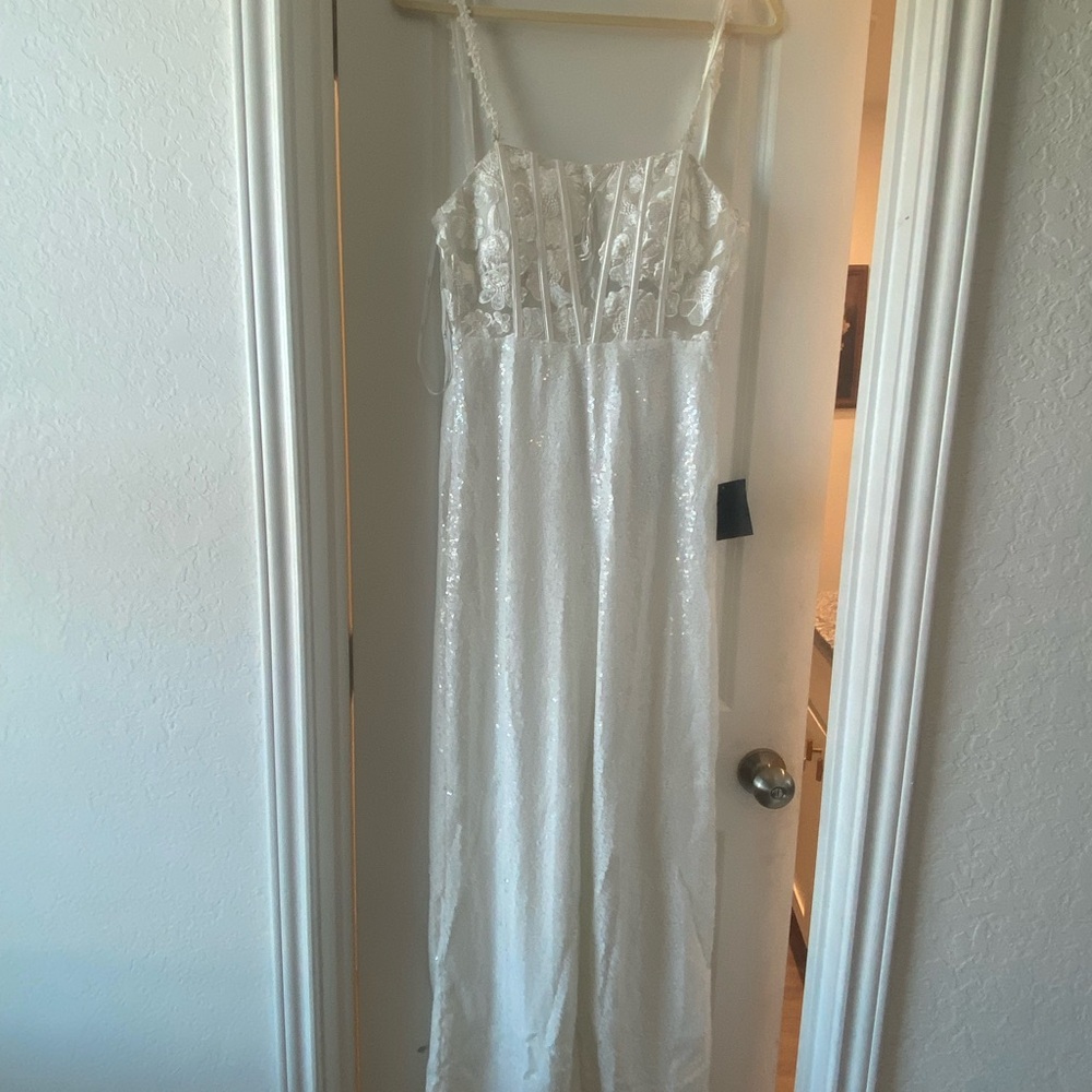 Lulu’s White Sequin Slip Jumpsuit with Straps